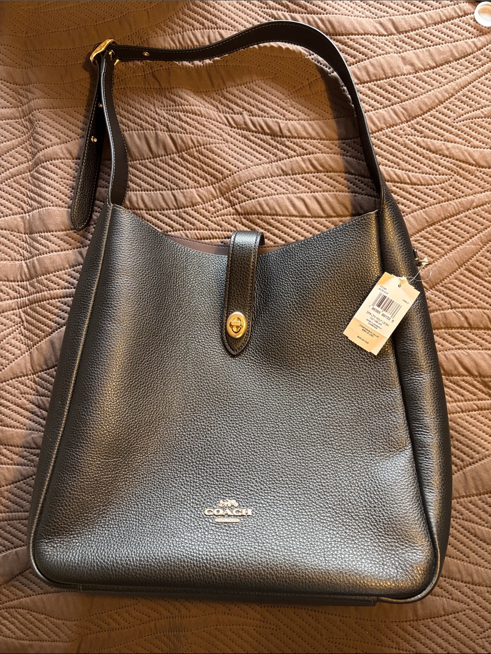 Coach Black Pebbled Leather Shoulder Hobo with Gold Hardware